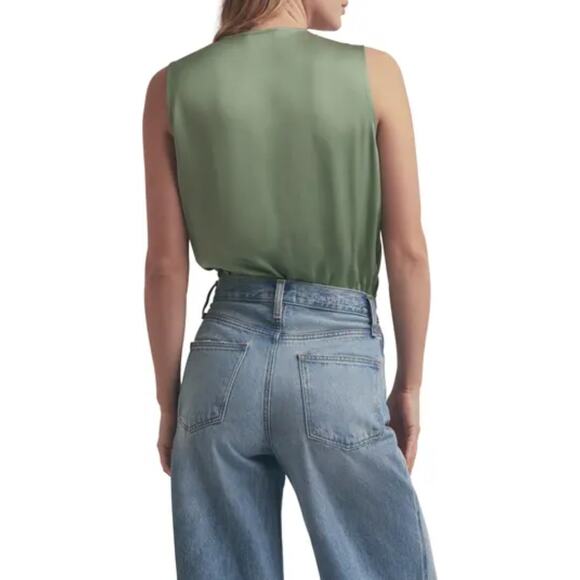 Favorite Daughter Sleeveless Date Blouse Wrap Bodysuit Basil Green Size Medium - Picture 3 of 7